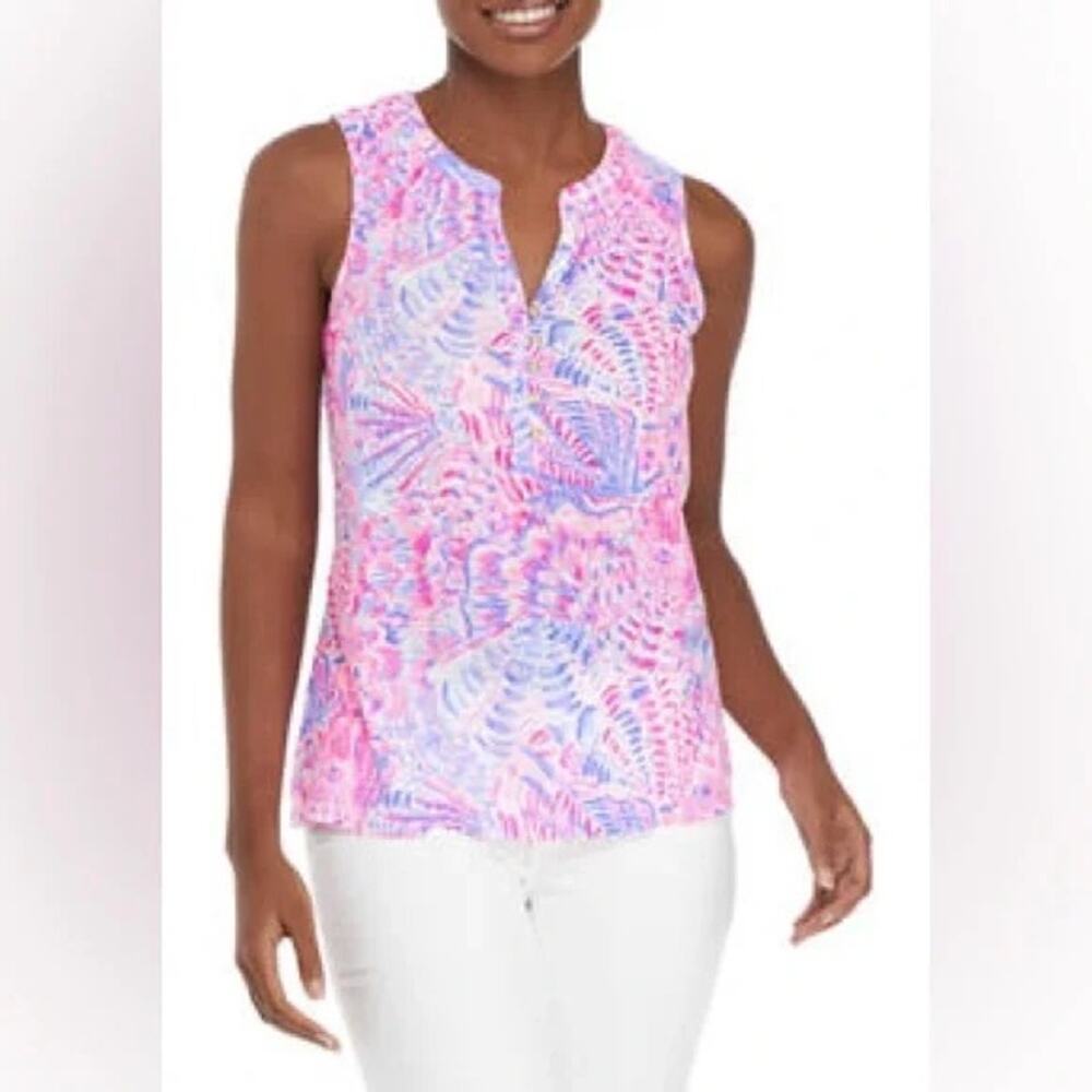 Lilly Pulitzer Essie Tank Top XS Berry Sea You Soon Pink Blue Print Summer - Picture 4 of 14